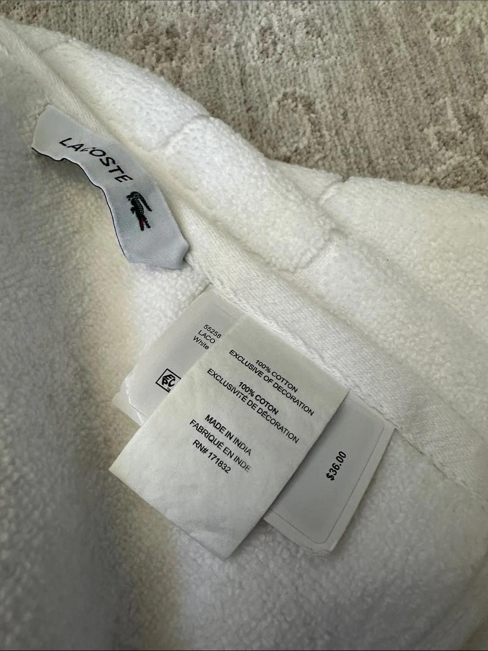 Lacoste Home Heritage Croc Scale Cotton White Bath Towel, 30